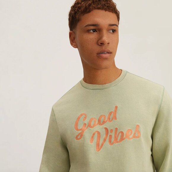 Okaicos Sweatshirt Good Vibes Embroidered Crewneck XS Washed Out Green Resort - Picture 4 of 4